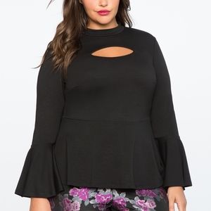 Eloquii Flare Sleeve Cutout Peplum Top | Witch